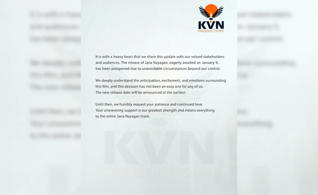 Official statement issued by KVN Productions