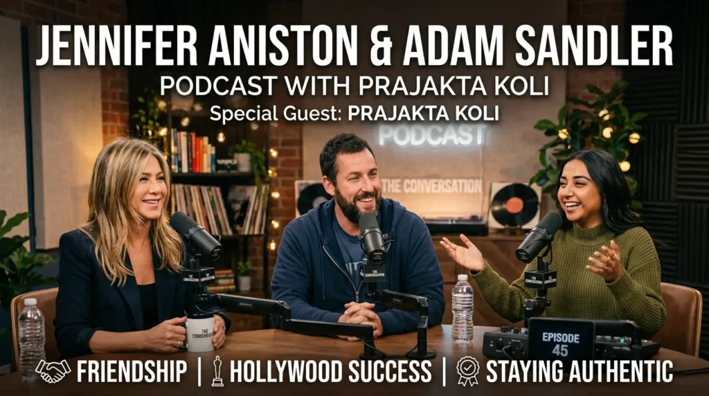 Jennifer Aniston & Adam Sandler Podcast with Prajakta Koli – Friendship, Hollywood Success & Staying Authentic